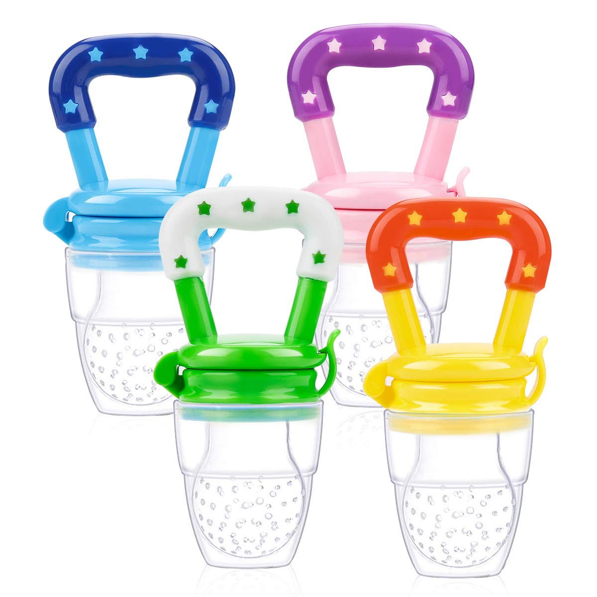 Powcan Baby Food Feeder Fruit Feeder, 4 Pack Infant Teething Toy, Pacifier Feeder Baby Supplies Toys - Medium Size Silicone Sacs (Pink, Orange, Green, Blue)