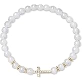 COAI Dainty Cross Bracelet for Women, Black Tourmaline Moonstone Garnet Crystal Beaded Comfirmation Bracelet for Women