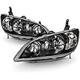 ACANII - For 2004-2005 Honda Civic 2/4 Door Headlights JDM Black Headlamps Set Replacement Driver & Passenger Side