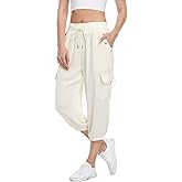 MISS MOLY Women's Cargo Capris Travel Pants Button Decor Summer Loose Harem Sweatpants Stylish Soft with Pockets