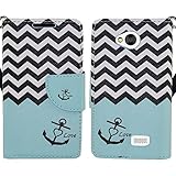 LG Tribute Case, SOGA® PU Leather Magnetic Flip Design Wallet Case for LG Tribute LS660 / Optimus F60 D390N / Transpyre VS810PP - Teal Chevron Anchor Love [SWF11]