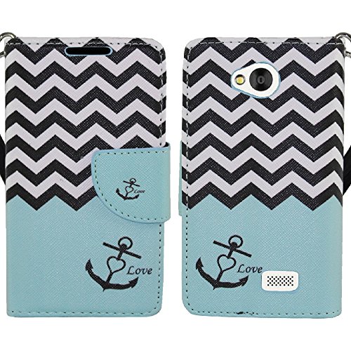 LG Tribute Case, SOGA® PU Leather Magnetic Flip Design Wallet Case for LG Tribute LS660 / Optimus F60 D390N / Transpyre VS810PP - Teal Chevron Anchor Love [SWF11]
