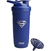 Smartshake DC COMICS Reforce Stainless Steel Protein Shaker Bottle 900 ml | 30 oz - Leakproof Screw-on Lid - BPA Free – Unisex - Non Insulated - Superman Logo