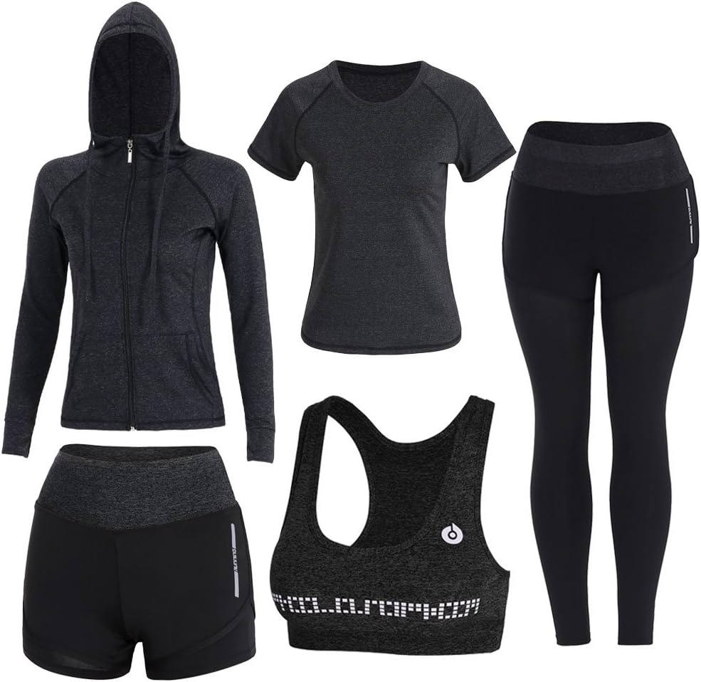 Women's 5pcs Sport Suits Fitness Yoga Running Athletic Tracksuits