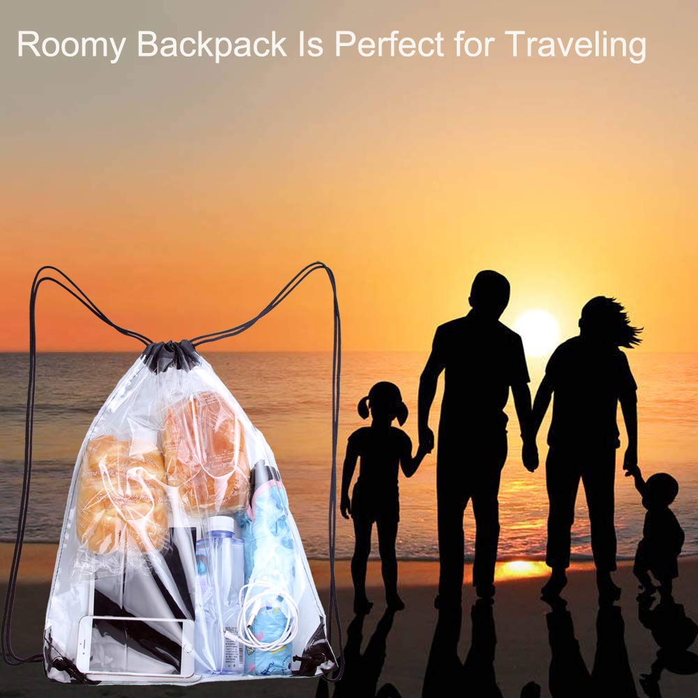 Clear Drawstring Bag Cinch String Pack Backpack Rucksack Shoulder Sack