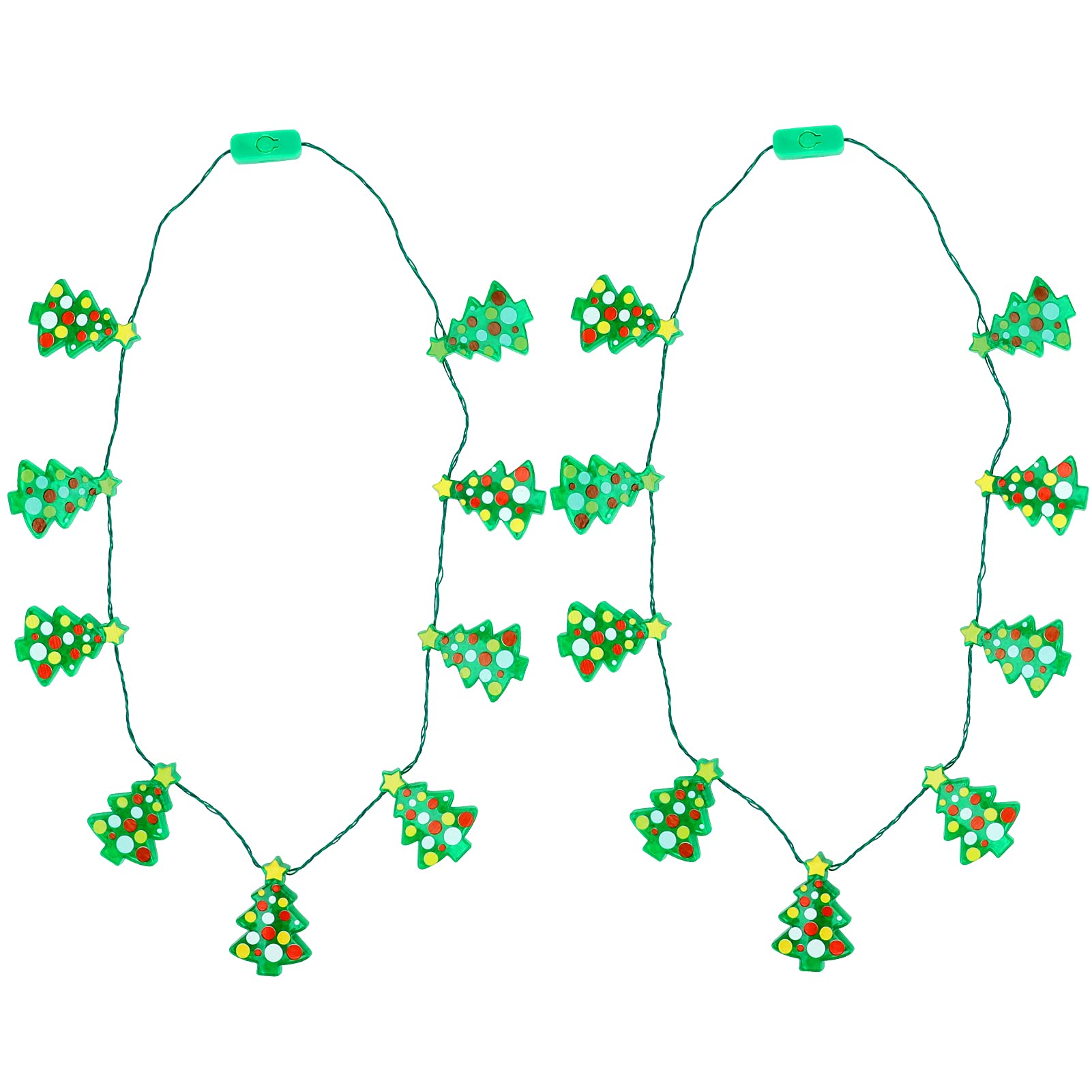 Qpout 2 Pack Christmas Bulb Light Up Necklace for Kids/Adults, Glow in The Dark Christmas Tree Design Necklace, Xmas Ugly Sweater Party Decoration Birthday Wedding Halloween Night Party Favor Supplies