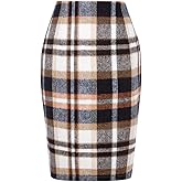 Kinghua Womens Wool Plaid Pencil Skirt Fall Winter High Waisted Slit Bodycon Knee Length Midi Skirt
