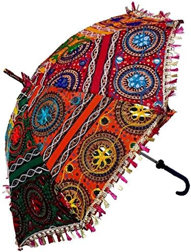 SAARTHI Rajasthani Sun Umbrella Embroidery Designer Cotton Parasols Traditional and Colorful Design Umbrella Protect from Sun