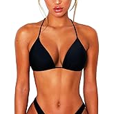 OZICERD String Bikini Tops for Women Bathing Suit Swim Tops Sexy Triangle Bikini Top Black