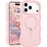 Pepmune for iPhone 17 Pro Max Case, Curly Wavy Frame Hard Translucent Matte Clear Back Cover for Women Men Compatible with Magsafe TPU Bumper Shockproof Phone Case for iPhone 17 Pro Max, Pink