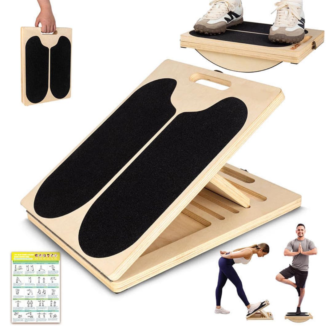 ZEECRAFT Slant Board for Calf Stretching, Adjustable Portable Wooden Incline Board for Calf Stretcher with Training Poster, 300 Lbs Weight Capacity Calf Stretch Wedge for Leg, Knees, Heel, Ankle