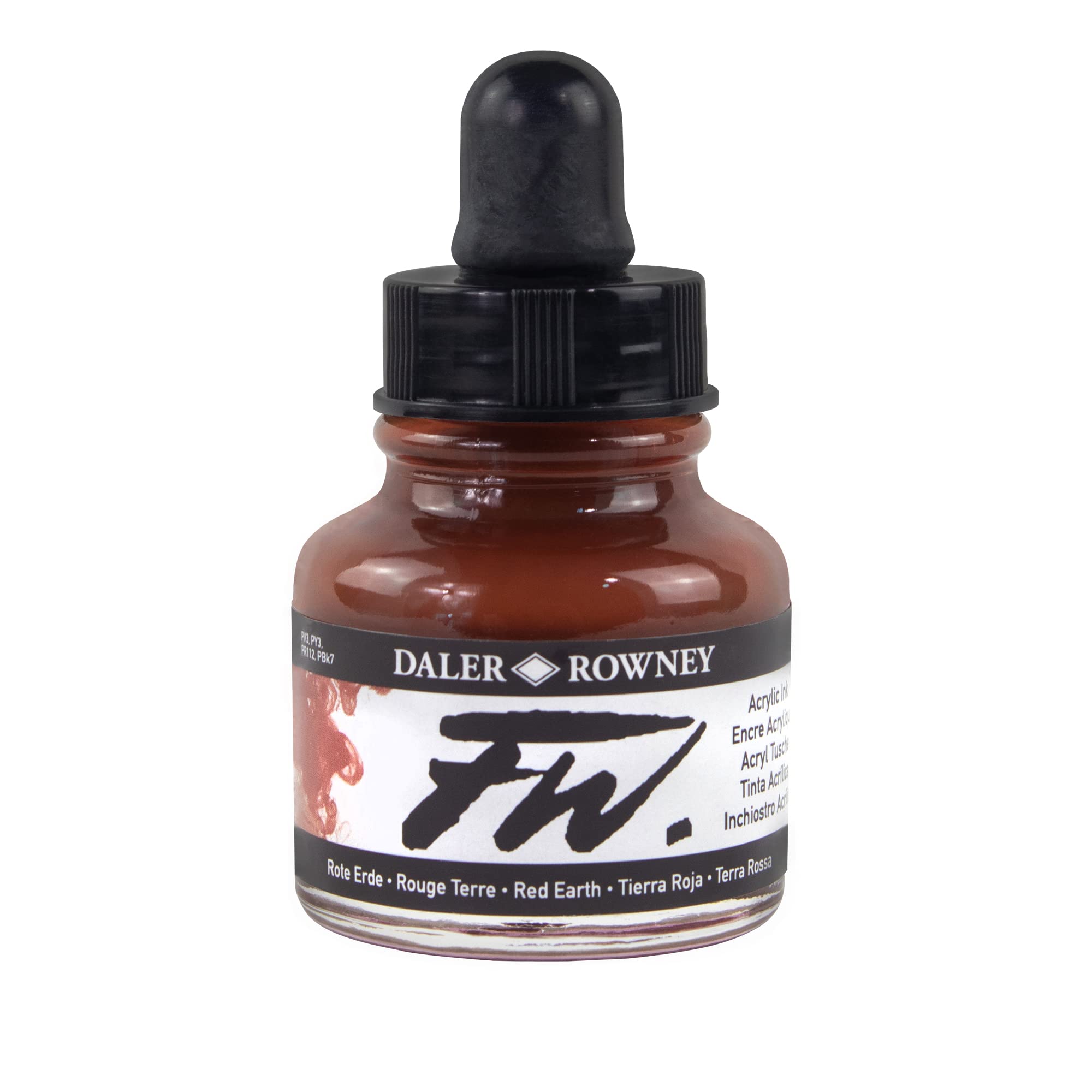 Daler-Rowney FW Acrylic Ink, Glass Bottle with Dropper, 1oz - 29.5 ml, Red Earth