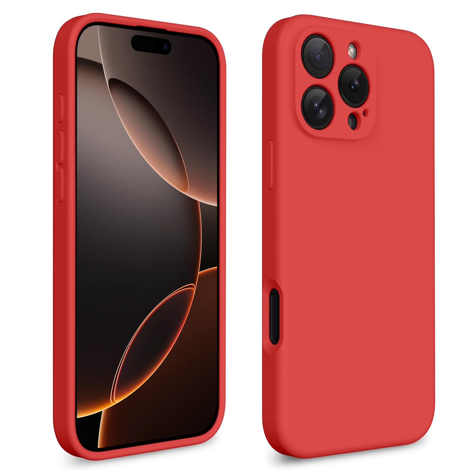 CALOOP Slim-Fit for iPhone 16 Pro Max Case,Skin Soft Liquid Silicone,Sturdy Hard Frame Shockproof Cover with Anti-Scratch Microfiber Lining,Full Protection for Screen and Lens,6.9 inch,Red