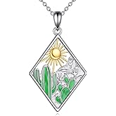 JBAERD Wave/Mountain/Mushroom/Cactus/Mustard Seed Necklace S925 Sterling Silver Ripple Pendant Necklace Jewelry Birthday Gifts for Women