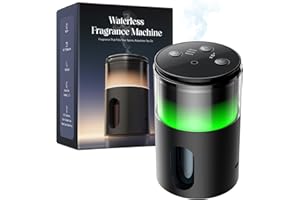 Pmsusoow Waterless Essential Oil Diffuser: Battery Mini Scent Diffusers for Home&Car with 8 Color LED Night Light — Cool Mist Aroma Machine Deep Black