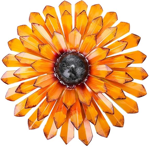 Scwhousi Large Metal Yellow Flower Wall Decor, 13" Flower