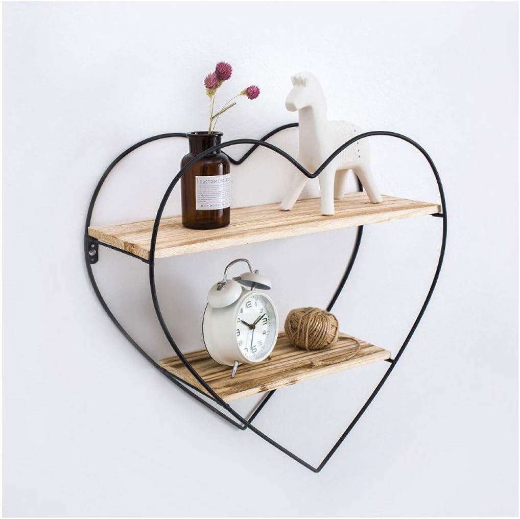 LDG Wall Shelf, Heart Shaped Floating Shelves Wooden Modern Retro Bookshelf for Home Living Room Bedroom Display Rack