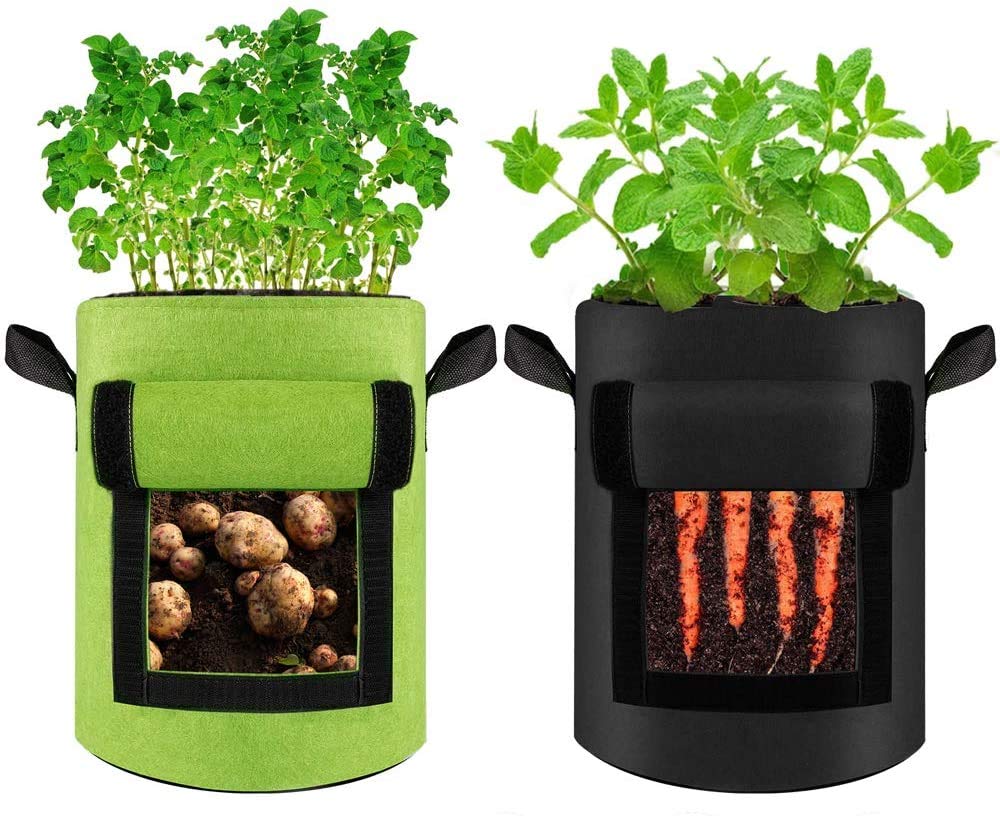 SOSTUDIO Grow Bags 2 Pack 10 Gallon Potato Growing Bags Potato Planting Bag with Flap and Handles for Potato/Tomato/Carrot Vegetable Container (Green&Black)