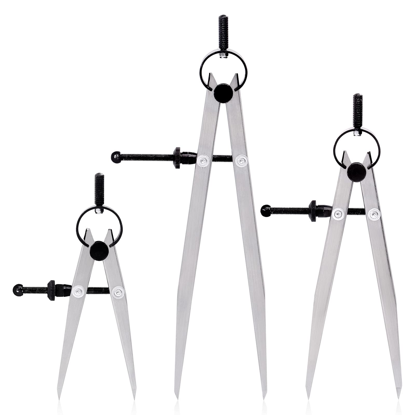 Wokape 3Pcs Adjustable Lockable Steel Divider Wing Leather Compass, 4" 6" 8" Adjustable Divider Leather Compass for Geometry Drawing