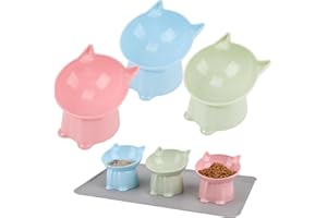HOEMWARM 3 Pcs Elevated Cat Bowls 15°Raised Cat Food Bowl with Silicone Mat Whisker Friendly Anti Vomiting Cats Dishes Pet Food and Water Bowls for Indoor Cats Kittens