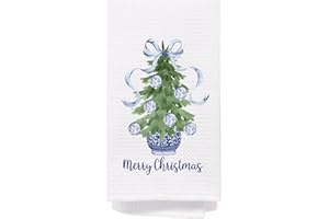 SPBL&L Navy Blue Chinoiserie Christmas Kitchen Towels, Chinoiserie Decor, Navy Blue Bow Christmas Hand Towels for Bathroom, Christmas Dish Towels, Christmas Kitchen Bathroom Decor, 16x24 Inch