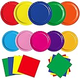 Oigco 60 PCS Colorful Paper Plates, Pastel Plates and Napkins, Rainbow Disposable Tableware for Birthday, Picnic, Baby Shower, Holidays, 10 Colors