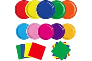 Oigco 60 PCS Colorful Paper Plates, Pastel Plates and Napkins, Rainbow Disposable Tableware for Birthday, Picnic, Baby Shower