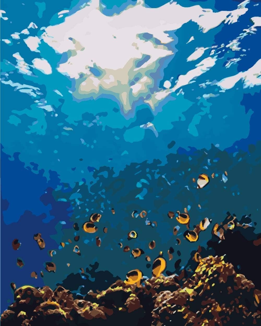 Paint by Numbers Kits with Brushes and Acrylic Pigment DIY Canvas Painting for Adults Beginner - Underwater Fish 16*20 inch (Without Frame)