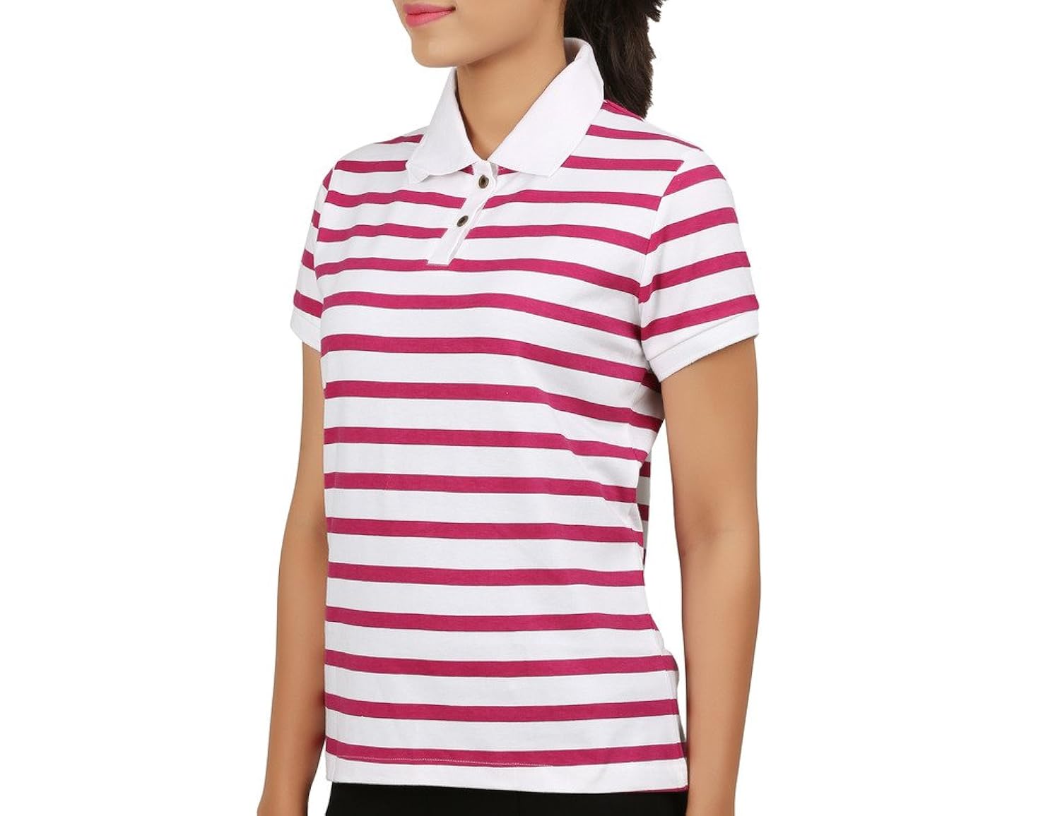 clifton womens small stripes half sleeve collar polo t-shirt-meganta