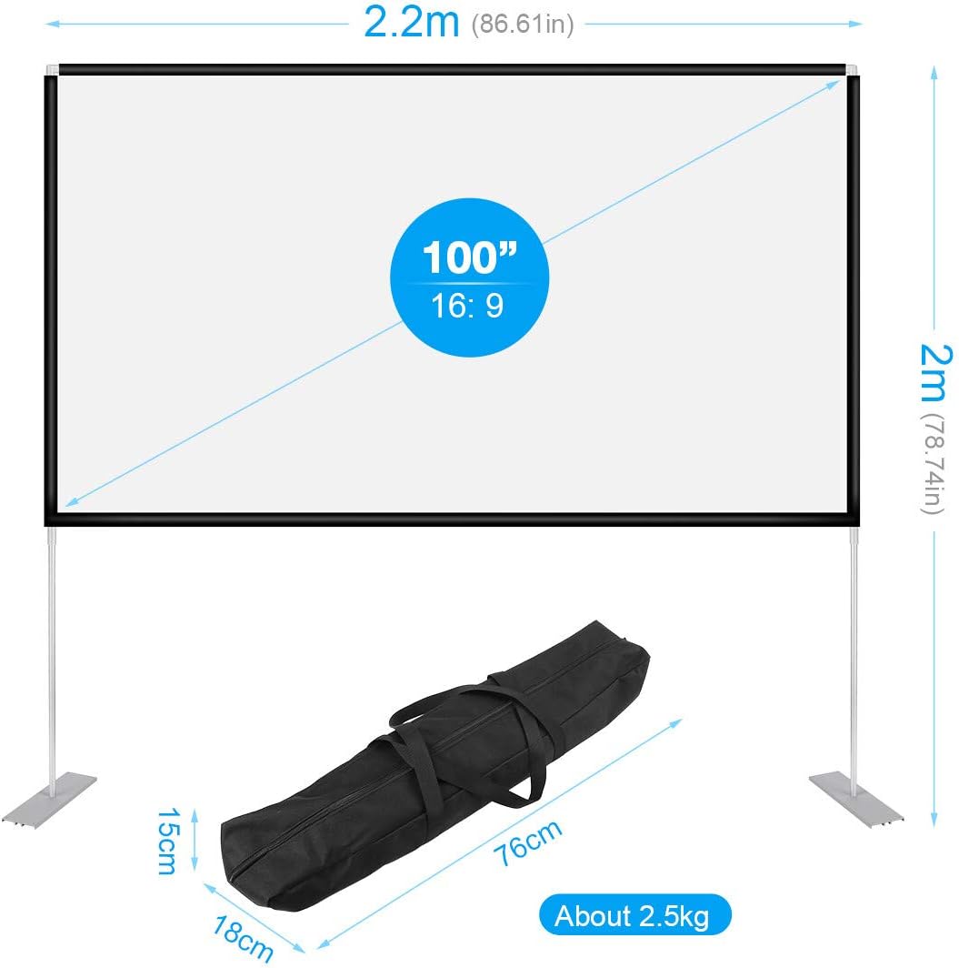 Powerextra Projector Screen with Stand, 100 inch 16:9 HD 4K Rear Front Foldable Portable Projection Screen with Carry Bag for Indoor Outdoor Theater Home Movie or Office: Home Audio & Theater