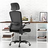 Ergonomic Office Chair with Adjustable Headrest & Lumbar Support, High Back Computer Desk Chair with Thickened Cushion & Flip