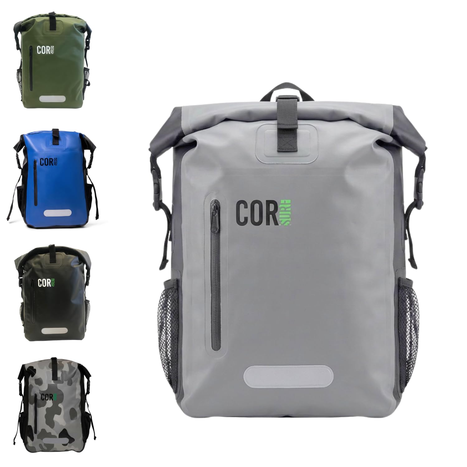 COR Surf Waterproof Dry Bag Backpack - Roll Top Drybag with Padded Laptop Sleeve, Has Welded Seams and Ergonomic Shoulder Pad, Ideal for Boating, Hiking, Kayaking, and More, 40L, Greyn