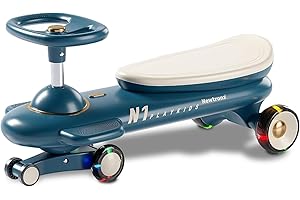 Newtronx N1 Wiggle Car for Kids-Swing Car, Ride-on Toy with LED Flashing Wheels No Batteries, Uses Twist,Turn, Wiggle Movement to Steer, Ride-on Toy for Boys Girls 3 Y and Up (Blue Lightning Bolt)
