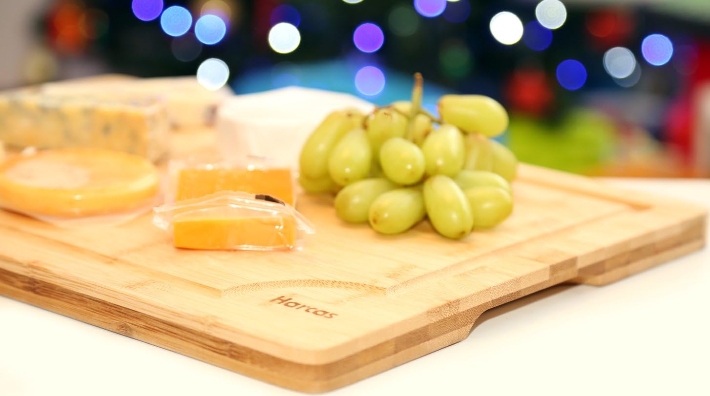 Premium Organic Bamboo Wooden Chopping Board by Harcas. Extra Large Size Cutting Board 45cm x 30cm x 2cm. Best for Meat Vegetables - Image 5