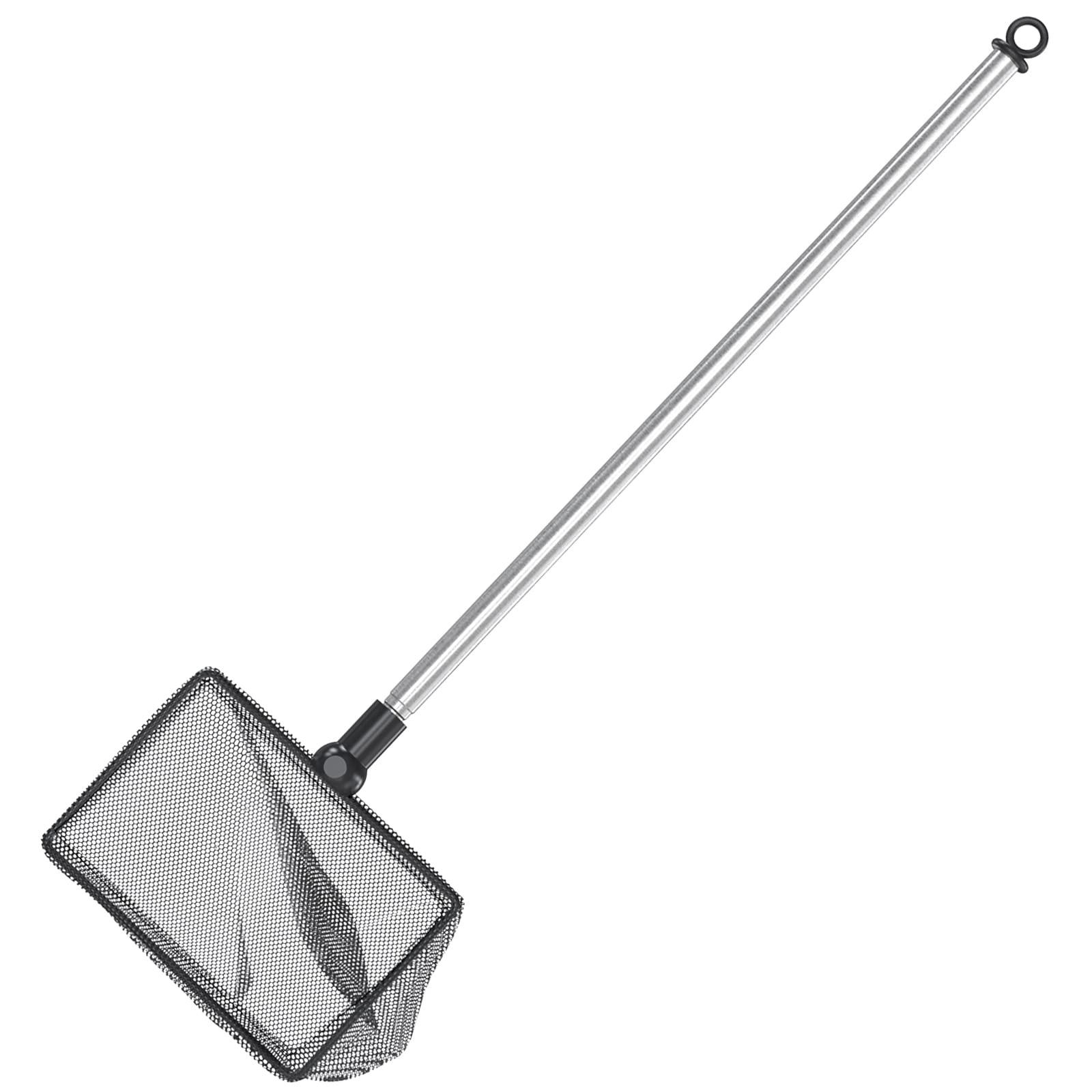 Uniclife 10cm Aquarium Fish Net with Telescopic Stainless Steel Handle Small Square Net with Soft Fine Mesh Sludge Food Residue Wastes Skimming Cleaning Net for Fish Tanks Small Koi Ponds and Pools