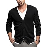 QUALFORT Men's Cardigan 100% Cotton Sweater V-Neck Button Down Knitted Outerwear with Pockets Fashion 2026