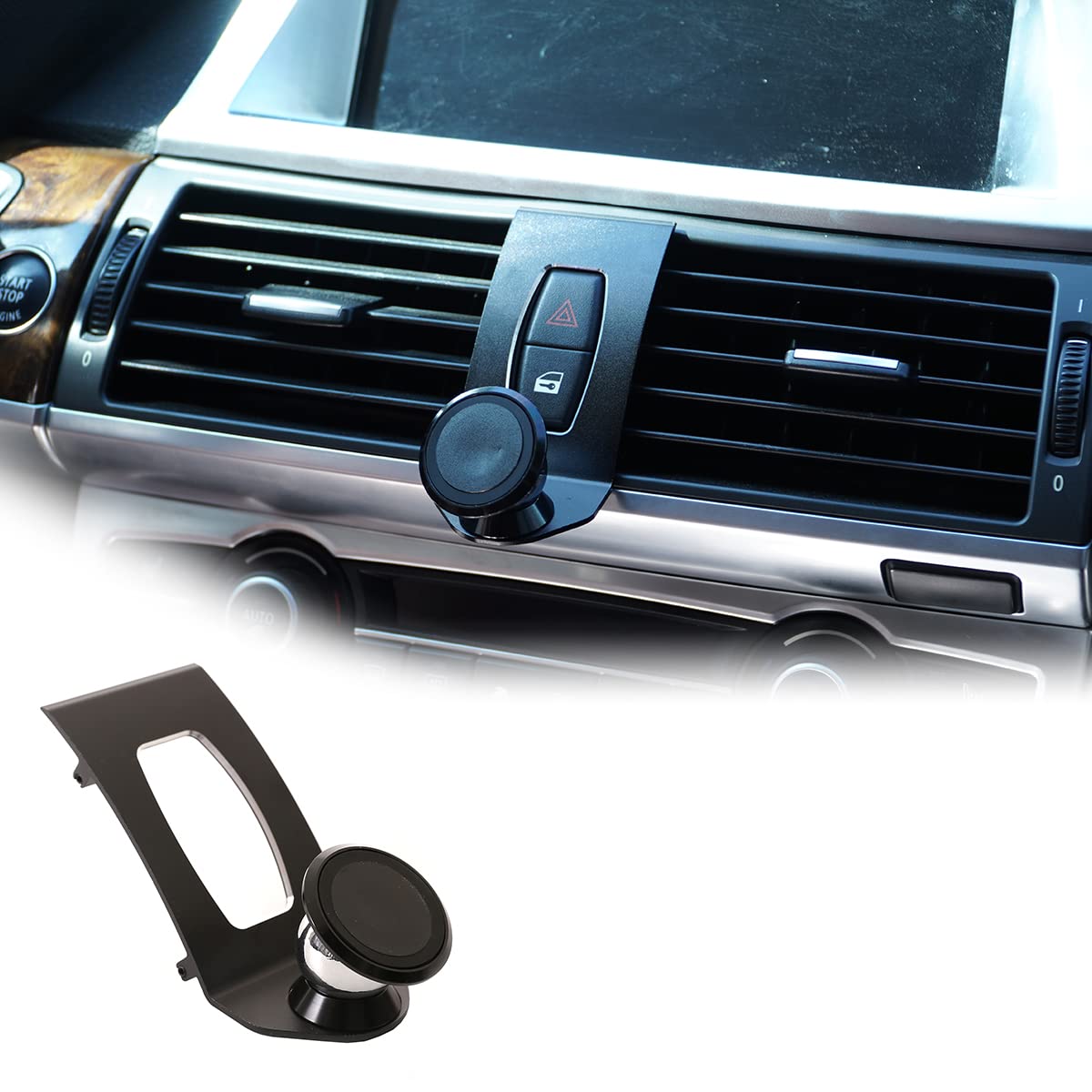 YIWANG 3 Colours Alumium Alloy Mobile Phone Holder Trim For X5 E70 2007-2013 X6 E71 2008-2014 Car Accessories (Black)