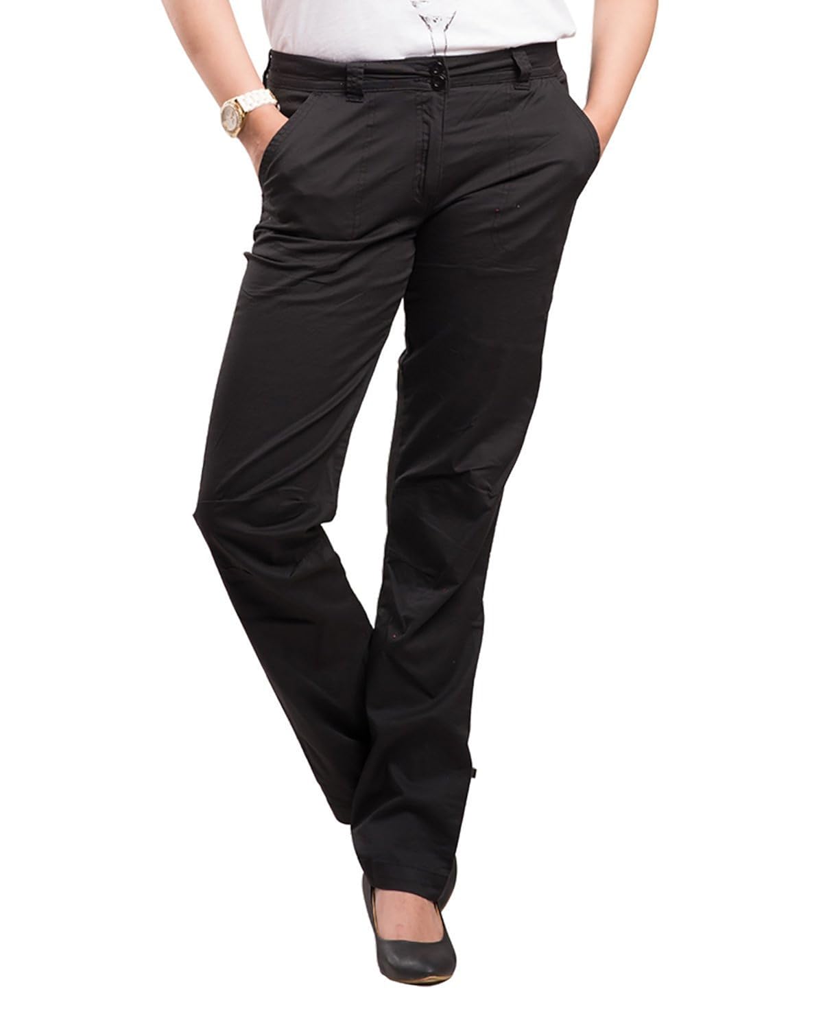 begonia women black stretch cotton spandex twill pants