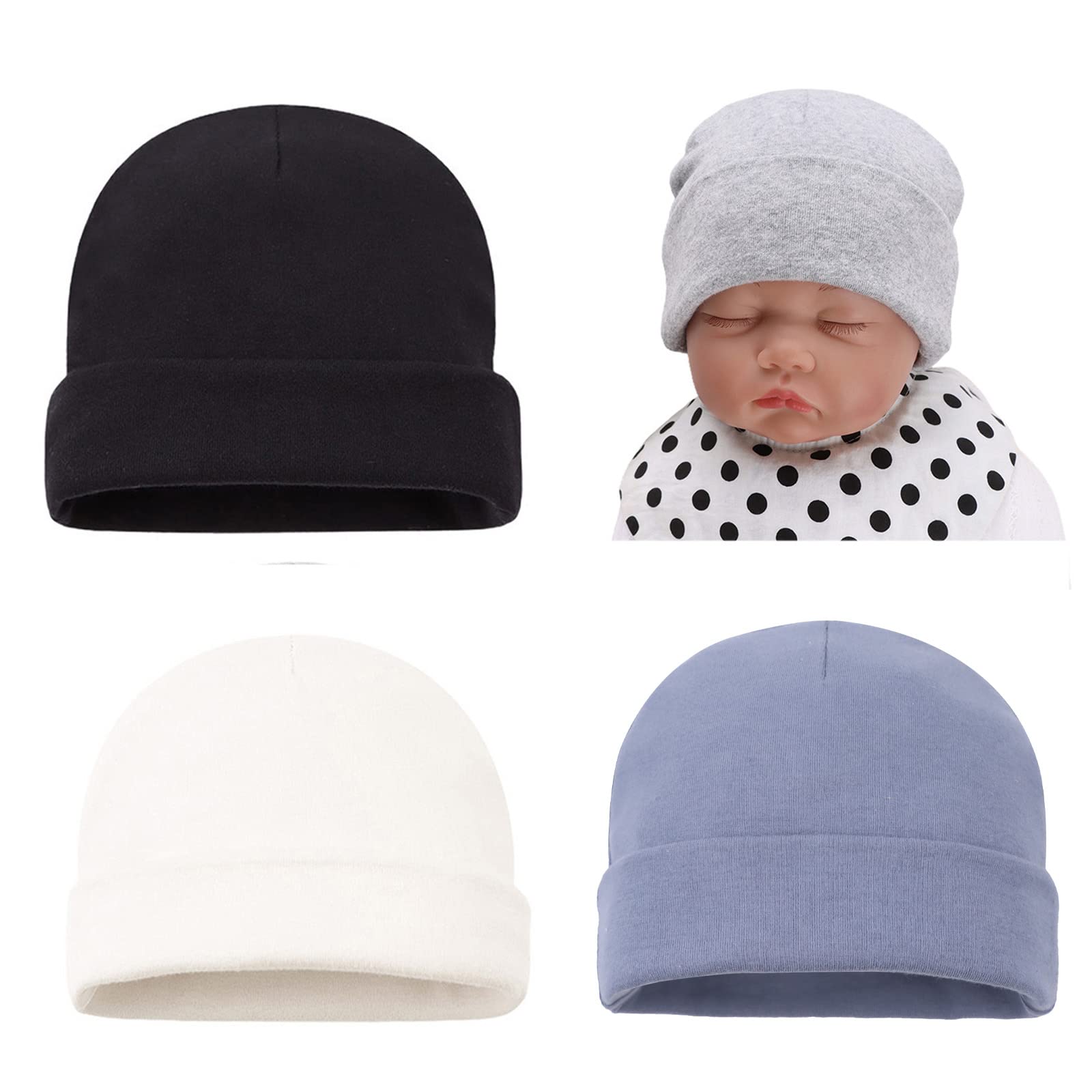 Photo 1 of Bamery Cotton Baby Girl Hat Preemie Boys Beanie Newborn Hospital Hats Winter Infant Hats for Girls (4PACK-D, 0-6 Months)