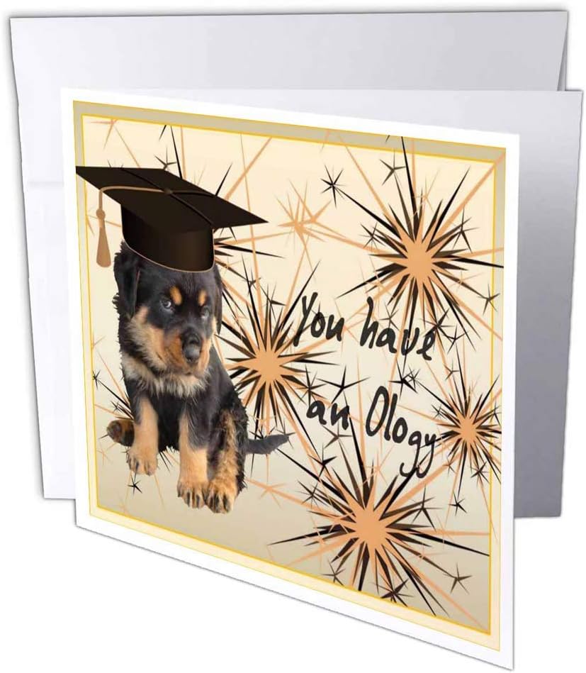 3dRose gc_30081_2 6 x 6-Inch "Rottweiler Puppy College Graduation" Greeting Card (Pack of 12)