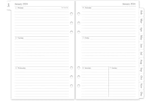 HOMLIVE 2024 Weekly & Monthly Planner Refill, A5 Planner Inserts for 6 Holes, 12 Monthly Calendars with Monthly Tabs, 5.5"x8.5", 6-Hole Punched