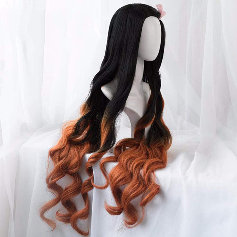 Topcosplay Cosplay Wigs Black Orange Wig Long Halloween Costume Wigs, Kamado Nezuko - Image 5