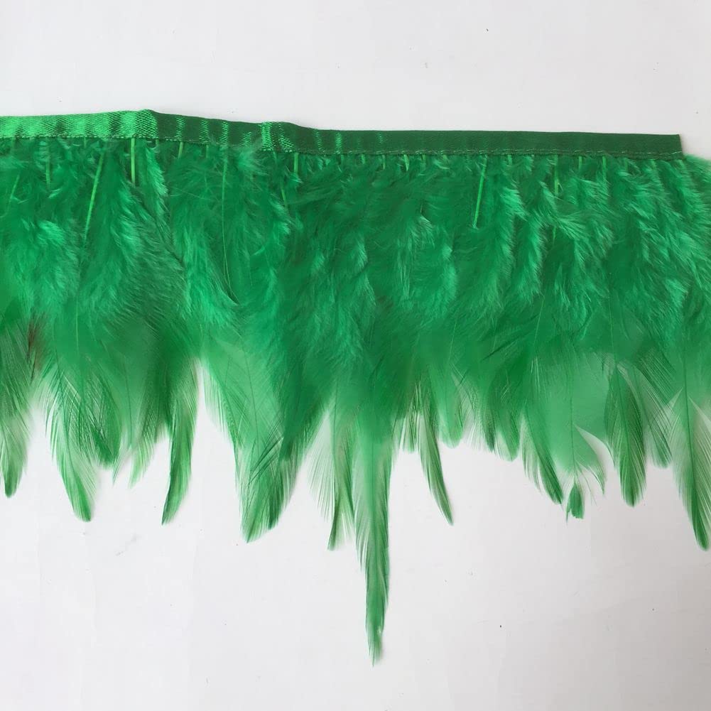 Sowder 2 Yards Natural Rooster Hackle Feather Trim Fringe 4-6" in Width Dress DIY Decoration (Dark Green)