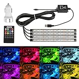 Car Interior Lights, ZISTE 4-Pieces Multi Color LED Interior Underdash Lighting Kit,With Sound Active Function and Wireless Remote Control,Dual Smart USB Ports (black)