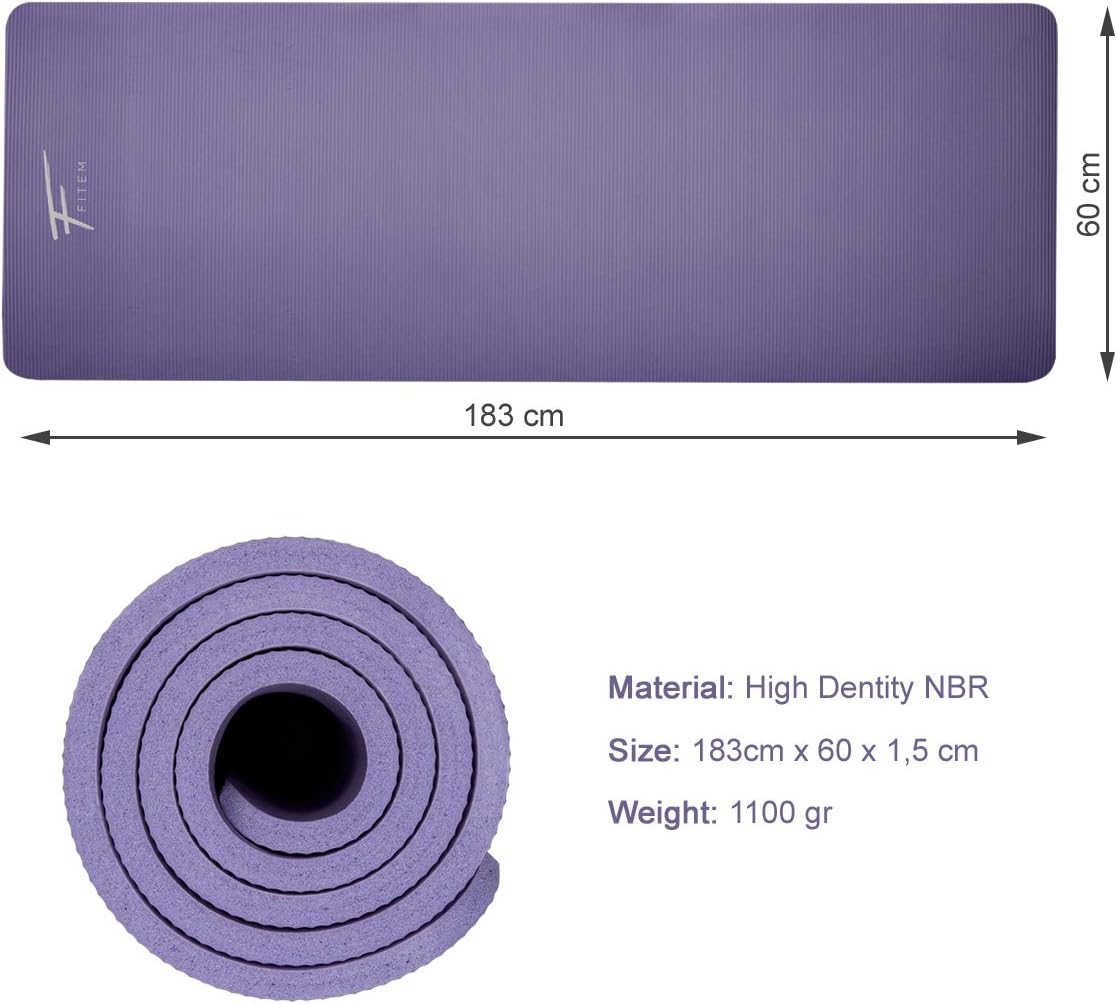 Fitem Exercice Mat, Ultra-Thick (1,5cm), High Density NBR Foam, 183 x 60 x 1.5 cm for Gym Yoga, Exercise, Fitness, Gymnastic - Image 3