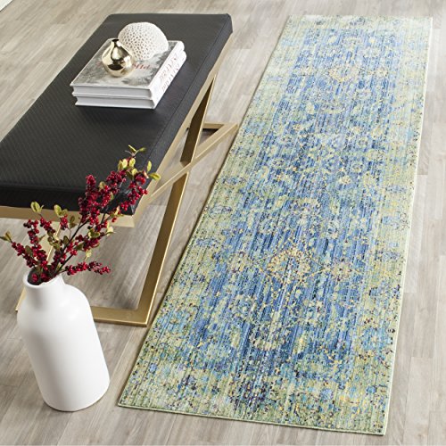 Safavieh Valencia Collection VAL123M Blue and Multi Vintage Distressed Silky Polyester Runner Rug (2'3 x 8')