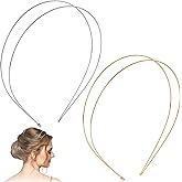 PAGOW 2 Pcs Metal Double Layer Headbands Trendy, Gold Silver Simple Headband, Sparkly Multi Layers Headbands, Elegant Hair Accessories for Women (Gold, Silver)