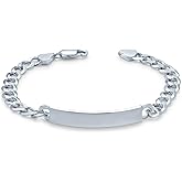 Bling Jewelry Unisex Personalize Bar Name Plated identification ID Bracelet For Men with Mariner, Curb, Figaro, Link Chain .925 Sterling Silver Made In Italy 7,8,8.5,9 Inch Customizable
