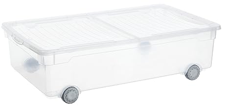 Sundis Cleaar Box Slido Aufbewahrungsbox mit Deckel und Rollen , Kunststoff, transparent, 30 Liter (70,5 x 40 x19,5 cm)