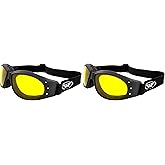 Global Vision Eliminator Red Baron Motorcycle Aviator Dirt Bike Goggles Black Padded Frame Yellow Lens